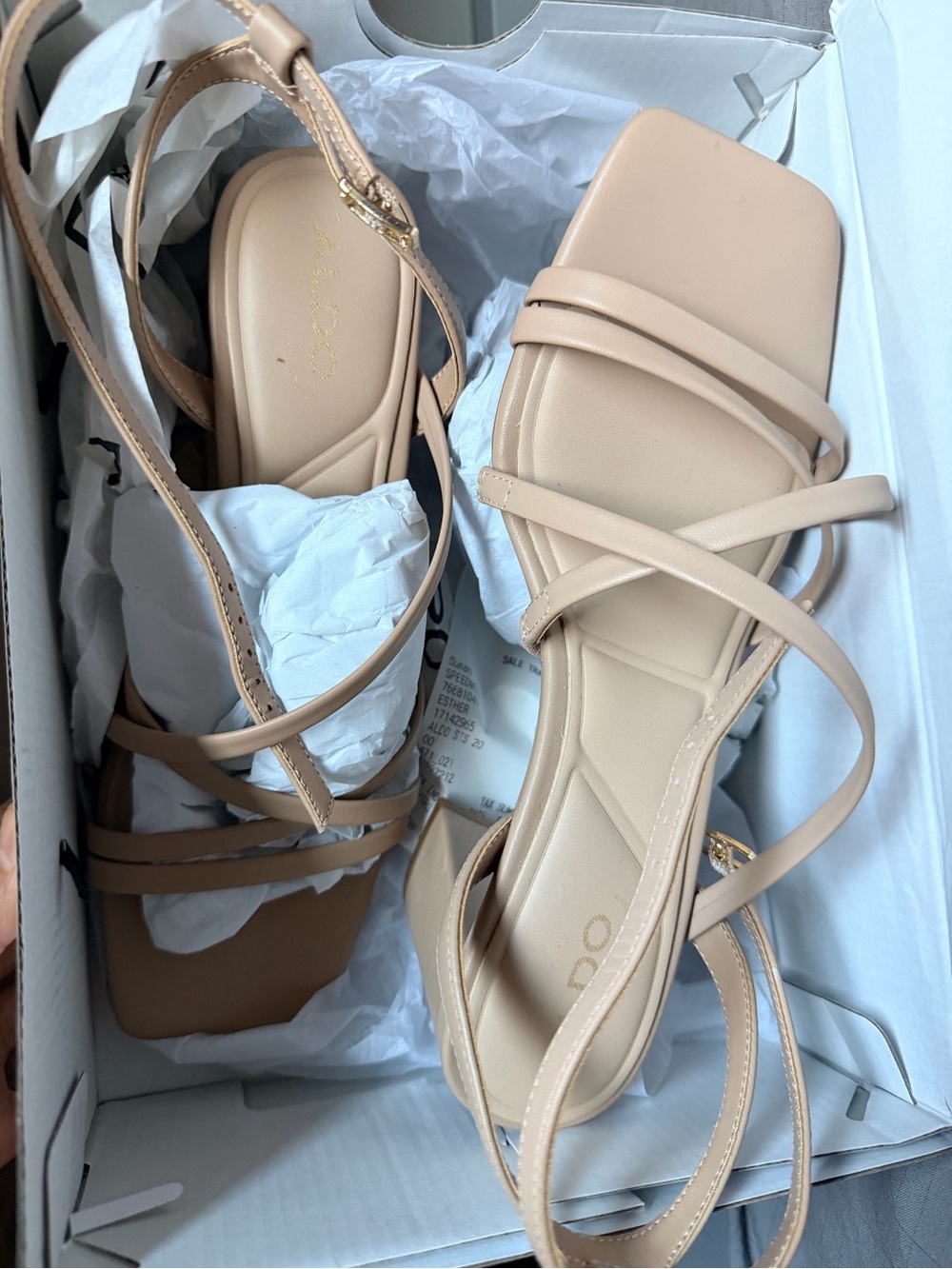 Aldo Beige Strappy Square-Toe Sandals Genuine Leather size 6.5 US /37 EUR
